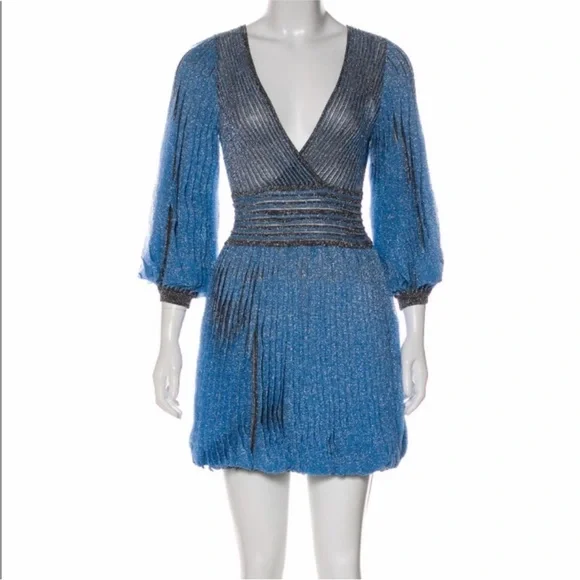 Missoni Blue Grey Shimmer Pleated Mini Dress Sz S - Picture 3 of 8